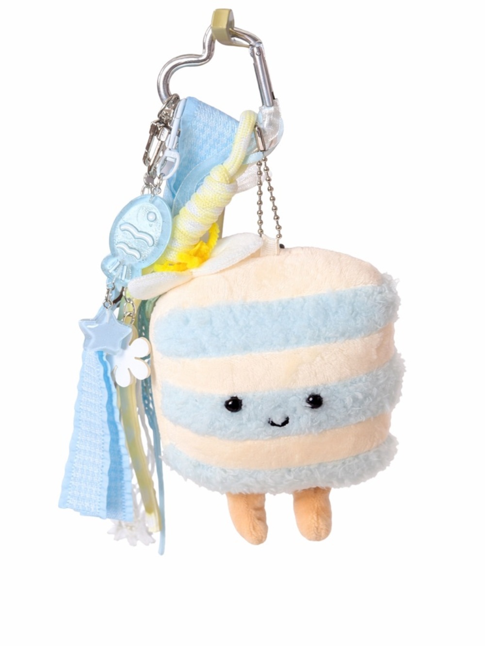 Plush Macaron Keychain Bag Charm - Blue & Cream